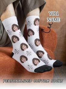 1 par de calcetines de tubo medio para mujer con rostro personalizado, puedes poner cualquier cara en los calcetines, calcetines personalizados con fotos, pares de imágenes personalizadas e interesantes con calcetines de longitud media a larga, aptos para el Día de San Valentín, cumpleaños, regalos y otras ocasiones, personalizados, divertidos, ricos y coloridos, diseño creativo de anime y dibujos animados, regalos navideños