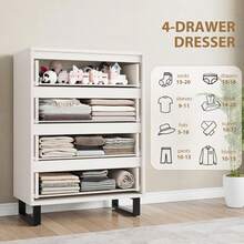 4 Dresser For Bedroom, 41.5" Tall Dresser, Freestanding Vertical Drawer Cabinet With Storage, Wooden Closet Storage Chest For Living Room, Hallway, Entryway  Wood Dresser For Bedroom With 4 Drawers, Nightstand, Chest Of Drawers, Tall Dresser Drawers With Sturdy Metal Frame For Hallway, Living Room, Closet, Black   4 Drawer Dresser For Bedroom, Tall Bedroom Dresser With Large Drawer & Golden Handles, Wooden Storage Organizer Cabinet Chest Of Drawer For Closet, Living Room, Hallway, Children's Room - White - View 2