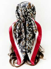 1pc Versatile Vintage Leopard Print Scarf, Faux Silk Satin Satin Fashionable Shawl Wrap Suitable For Outings, Birthdays, Holidays