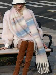 1 chiếc khăn quàng cổ thời trang in họa tiết Maillard dễ thương và hợp thời trang, khăn quàng cổ mềm mại ấm áp chất lượng cao dành cho nữ, thích hợp để đeo hàng ngày, đi làm, ngoài trời, giải trí tại nhà, du lịch, làm quà tặng, phụ kiện thời trang cho trang phục - Hồng - Xem 3