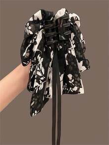 1 chiếc kẹp tóc lớn cho nữ, chất liệu vải, màu đen trắng, in hoa, phụ kiện tóc thời trang, kẹp tóc nơ cho mùa thu đông, trang phục đi nghỉ mát, mùa hè. - Đen và trắng - Xem 6