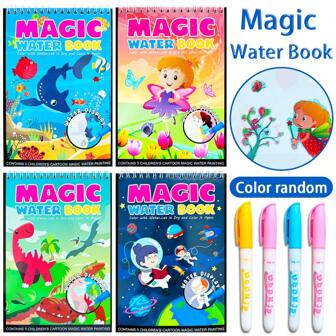 Libro de colorear mágico de acuarela con 4 combinaciones, brochas de pintura de agua, colores de bolígrafo aleatorios. Un libro mágico de acuarela para experimentar la diversión y la creatividad con la acuarela, perfecto para niños, niños y principiantes que aman el arte, reutilizable. Desde una edad temprana para cultivar el interés del niño en la pintura, para mejorar la habilidad de dibujar las habilidades prácticas, abrir los ojos | Cuaderno de bocetos de acuarela para técnicas de acuarela | Cumpleaños, fiesta, regalos festivos