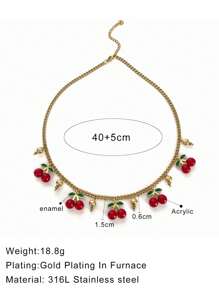 1pc New Fashionable & Elegant Minimalist Stainless Steel Cherry Pendant Necklace For Women