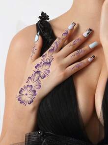 件手花指甲花模板鏤空紋身貼紙 - 黑色 - 查看 4