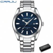 CRRJU Reloj de hombre CRRJU de lujo, de moda, con cuarzo, resistente al agua, luminoso, de acero inoxidable con fecha