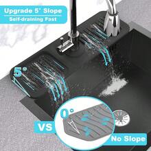 Local Shipping-5°Slope Kitchen Sink Splash Guard-Gray Silicone Faucet Mat Handle Drip Catcher Tray Behind Faucet With Soap Dispenser Hole-1pc Water Clear Gadgets For Sink Accessories 5 By 24inch Long Organizer - Black - View 4