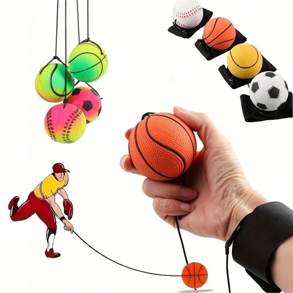 1pc Fun Basketball Wrist Ball, 60mm High-Elasticity Handheld PU Training Ball With Wrist Strap, Durable Throwing And Bouncing Sports Set, Suitable For Outdoor Activities Like Baseball, Basketball, Tennis, Soccer