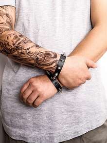 Xiacheng Unisex Gothic Punk Style PU Leather Rivet Bracelet, Black Wristband - Black and White - View 3