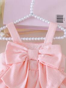 Romper Tanpa Lengan Motif Kotak-kotak Lucu untuk Bayi Perempuan dengan Dekorasi Pita 3D dan Desain Kancing, Warna Pink, Cocok untuk Hari Valentine, Ulang Tahun, Pakaian Sehari-hari, Musim Semi/Panas - MultiWarna - View 5