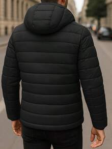 Chamarra Acolchada para Hombre con Capucha desmontable, Estilo Urbano, Protección Antifrío, Forro afelpado, - Negro - Ver 3
