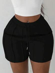 4-Pack Women'S Casual Elastic Waist Drawstring Shorts With Side Pockets - Solid Color Lounge Shorts For Spring Summer Fall, Machine Washable (Black/White/Red/Grey), Seasonal Clothing, Modern Design, Comfortable Fit - Trắng + Đen + Xám + Đỏ rượu - Xem 2