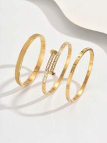 Set de 3 piezas de pulsera de acero inoxidable con baño de oro de 18 quilates con trébol de cuatro hojas, adecuado para fiestas, uso diario, estilo europeo y estadounidense, personalizado, generoso, de lujo con circonita cúbica, conjunto de joyería nupcial, regalo para niñas, mujeres, familiares, amigos, bodas hermosas, cumpleaños, San Valentín, mamá, madre, Día de la Madre