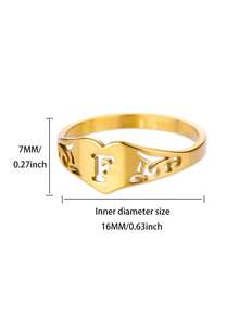 1PC Fashion Hollow Initial Letter Heart Rings For Women Gold Color Stainless Steel A-Z Letter Ring Aesthetic Wedding Jewelry Gift - Yellow Gold - View 56