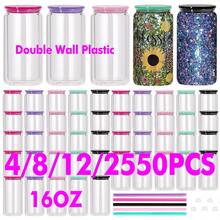 [ 4/8/12/25/50PCS ] 16 Oz Plastic Snowglobe Tumblers Pre Drilled, 16oz Double Wall Acrylic Snow Globe Tumbler Cup Supplies Clear Plastic Can Snowglobe Cups Bulk With Pre-Drilled Hole And Hole Stopper For Snow Globe Glitter DIY Crafts Gifts - Clear(with Colors Lids) - 查看 2