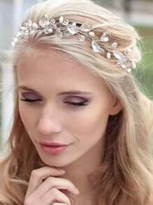 Handgefertigte europäische und amerikanische luxuriöse Braut Kopfband mit Kunstperlen und Kristallen, Hochzeitskleid Accessoires, weißer tropfenförmiger Haarclip, Haarschmuckkette, Haarschmuckschmuck