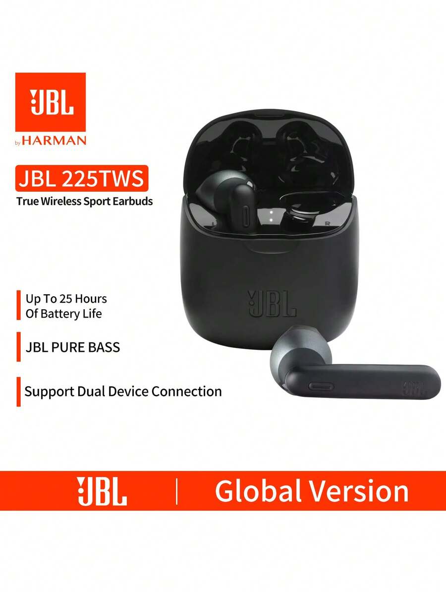 JBL TUNE 225TWS 真无线蓝牙 5.0 耳机 - 纯正低音音质，搭配充电盒续航长达 25 小时，支持语音助手，佩戴舒适稳固，IPX4 级防水防汗，适合运动、健身、旅行 - 多种颜色可选（黑色/白色/蓝色）