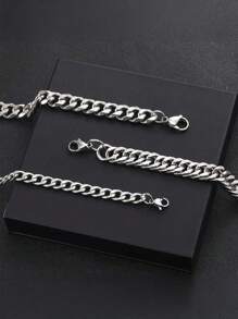 3pcs/Set Men's Stainless Steel Simple Fashion Chain Bracelet, Suitable For Daily Matching