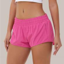 Women's Low-Rise Workout Shorts - Lightweight Quick-Dry Athletic Shorts With Zip Pocket, Built-In Liner For Running, Yoga, Gym - 玫紅色 - 查看 3