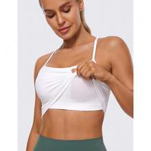 Neww  Womens Butterluxe Y Back Longline Sports Bras - Spaghetti Straps Rback Padded Yoga Workout Crop Tank Top - White all - View 4