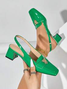 Giày sandal đế dày kiểu Âu và Mỹ mới dành cho nữ mùa hè 2025, giày cao gót vừa phải đa năng, thời trang. - màu xanh lá - Xem 1