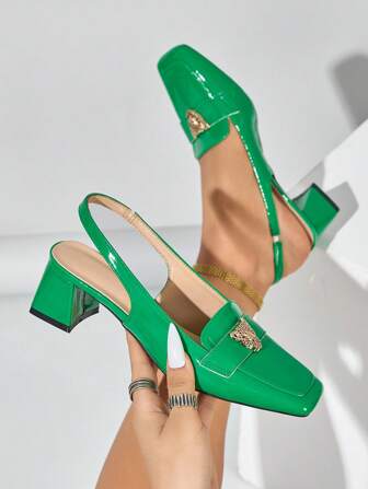 2025 Summer New European And American Style Women's Chunky Heel Sandals, Versatile Mid Heel Fashionable High Heels