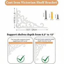 Z Metnal Decorative Shelf Brackets White Cast Wrought Iron Metal Mailbox Bracket 90° Right Angle Victorian Brackets Wall Decor Modern Shelving Bracket For DIY Floating Shelves 4 Pcs - White - View 2