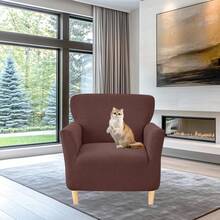 Local Delivery - Banquet Armchair Slipcover Printed Chair Covers With Arms Stretch Club Chair Slipcover Soft Armchair Sofa Covers Anti-Slip Furniture Protector For Dogs Pets Home Living Room Decor, 14 - T-jacquard Dark Brown - 查看 8