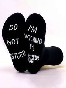 1 par de calcetines de tripulación con texto "No molestar, estoy viendo F1" y agarre antideslizante en la Bottom - Multicolor - Ver 4