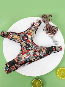 1pc Daisy Flower Print Pet Harness Set, Daisy Flower Print Pattern, Summer Breathable Mesh Material With Reflective Stripe, Adjustable Non-Choke Cat/Dog Harness And Leash Set, Suitable For Small/Medium Pets