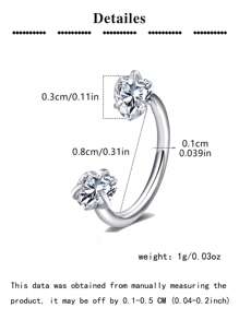 Anillo para la nariz en forma de herradura, anillo de septo con corazón, estrella, y cristales de color rosa, con rosca interna, anillo de cartílago para tragus, aretes para hélice, joyería para piercing de labio, de acero inoxidable, calibre 18/20, 8mm
