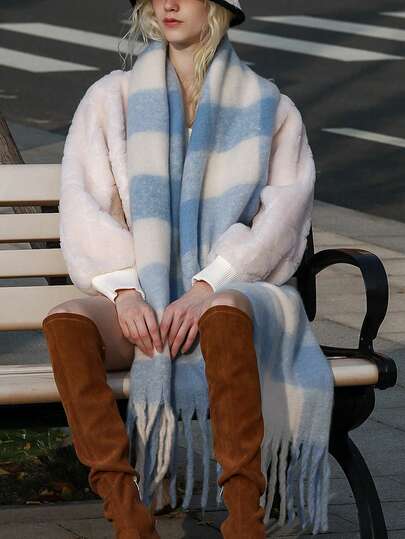 1条甜美时尚可爱美拉德印花高品质氛围围巾，保暖舒适的仿羊绒女士围巾，适合日常、通勤、户外、居家休闲、旅行、节日礼物、连衣裙配饰