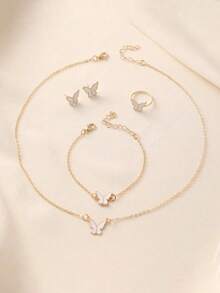 1 套白色蝴蝶珐琅项链，精致简约百搭时尚高端颈链，优雅珠宝套装 - 蝴蝶套裝 - 查看 3