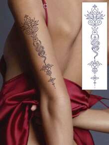 1pc Paper Temporary Tattoo, Sexy Fashion Minimalist Floral Line Art Lotus Flower Design Temporary Tattoo, Chain Print Pattern Fake Tattoo, Multifunctional Unisex Body Art Stickers, Waterproof Sweat-Proof For Arm, Chest, Abdomen And Back, Easy To Apply/Remove, Lasting 7-14 Days Decorative Sticker DIY Gifts