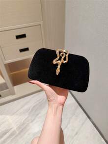 1 件闪光金属蛇皮手拿包，奢华闪亮复古金色迷你晚装钱包，时尚、迷人、精致、优雅的女士手提包，适合婚礼、主题正式派对、庆典、生日派对，配有链条 - 黑色 - 查看 2