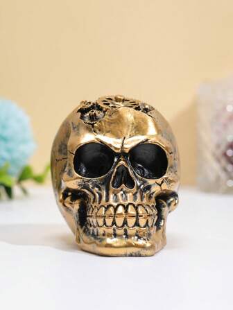 1pc Gear Skull Shaped Home Decor Ornament, Garden Art Decoration