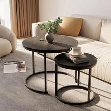 Nesting Coffee Table Side Set Of 2 End Tables For Living Room Bedroom Balcony,Black Faux Marble Wooden Table 23.6IN Accent Large Coffee Table With Steel Frame - Black - View 6