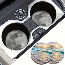 2 Bộ Đế Lót Ly Ô Tô Họa Tiết Sóng Trăng - Tròn 2,8 Inch Có Khay Đựng Đồ Uống Chống Trượt Bằng Cao Su Tự Nhiên, Phụ Kiện Ô Tô Gia Đình Bền Bỉ, Phù Hợp Cho Cả Nam Và Nữ, Có Thể Giặt Được, Mỗi Chiếc Nặng 15 Gam - Nhiều màu - Xem 10