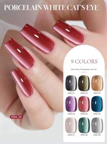 Miss Leia 9件装15ml夏季美甲闪光水晶玻璃珠瓷白色猫眼凝胶指甲油新款小灯泡水晶猫眼高密度月光白磁性指甲油流行色凝胶清漆初学者美甲半永久可浸泡UV LED固化适用于美甲沙龙套装DIY家居节日女士礼物美甲