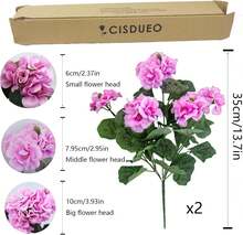 2 Pcs Geranium Artificial Flowers Pink Artificial Geraniums Bush UV Resistant Faux Geraniums Silk Flowers Outdoor Plant Geraniums For Floral Home Decor Indoor Garden Patio Grave Cemetary Vase - 粉色 - 查看 2