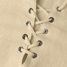 Medieval Inspired Drawstring Long Sleeve Shirt For Men, Viking Costume - Khaki - View 8