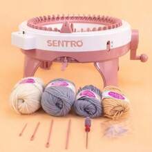 48-Nadel Sentro Strickmaschinen-Set mit Ständer, runder intelligenter Webrahmen für Erwachsene und Anfänger, DIY Bastelwerkzeug zum Herstellen von Mützen, Schals, Handschuhen, unaufgeladen (Garnfarbe ist zufällig) Strickmaschine mit 48 Nadeln, handgefertigte Woll-Webmaschine