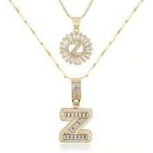 Dainty Bubble Initials Balloon Letter Necklace Set For Women Double-Layer Rock Initials Letter Necklace Set Synthetic Cubic Zirconia Micro-Inlaid Crown Letter Diy English