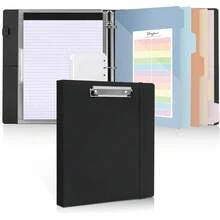 Neww  3 Ring Binder  Clipboard 1 Inch, 13.2" * 10.2" PU Clipboard Binder  Notepad & 5 Dividers  5 Pockets, Labels, Clipboard Folder Great For School Office(Fit Letter Sized Paper) - Black Letter Size - 1 Inch - View 1