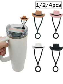 Set de 1/2/4/8 tapas de pajita de silicona con diseño creativo de sombrero - Compatible con Cup 30 40 Oz, accesorios divertidos de tapa de pajita para tumbona, para regalo de hombre y mujer, tapa de pajita reutilizable, funda de sombrero de vaquero de silicona para pajita, tapas decorativas para pajita, para fiestas, reuniones con amigos, tapas antipolvo para pajita de Cup, suministros para fiestas, accesorio de decoración de tazas