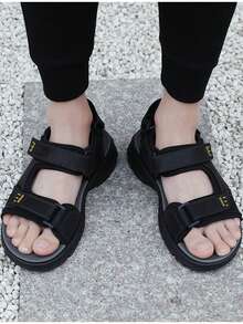 New Summer Breathable Casual Men Roman Sandals, Fashionable Versatile Beach Shoes - Black - View 4