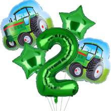 5pcs Tractor Themed Green Numbered 1-9 Foil Balloons, Farm Theme Birthday Party Decoration