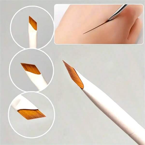 Precision Angled Eyeliner Brow Brush - Nylon Eyebrow Brush In Light Beige For All Makeup Wearers - Fine Angled Eyeliner Brow Brush With Sickle Ultra-Thin Bevel Flat Angled For Silk Detail Eye Makeup Beauty Makeup Tools