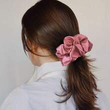 Large Silk Satin Scrunchies For Women Big Scrunchies Jumbo Satin Hair Ties Oversized Hair Scrunchies For Thick Curly Hair Pack Of 6 (Pink,Champagne,Ivory,Gold) - 香檳色 - 查看 7