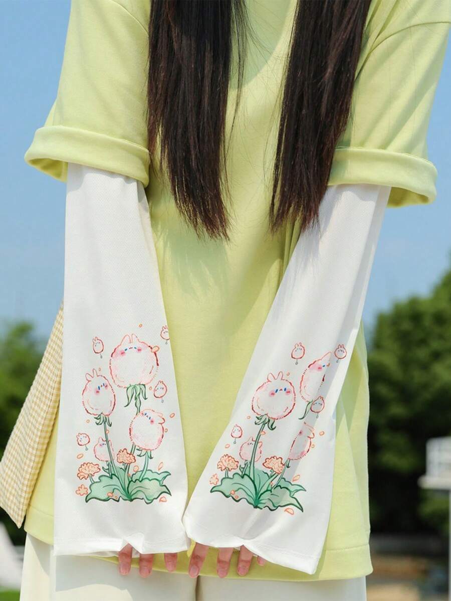 1pc Lovely Ice Sleeves For Women, Summer New Loose Fresh Anti-UV Driving Gloves, Ice Silk Arm Sleeves, Hand & Elbow Sun Protection
