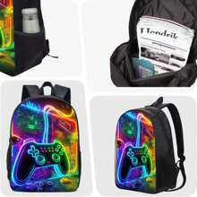 Exquisite And Cool Game Console Pattern 3 PiecesSet: Pencil Case, Lunch Bag, Adjustable Shoulder Strap, Multi-Functional, Perfect For Play, Ideal Gift For Back-To-School Season